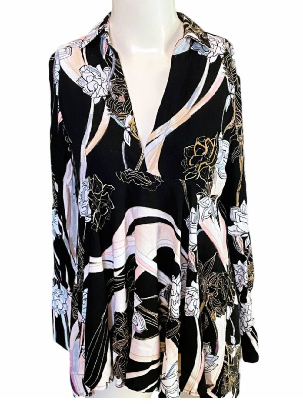 Anthropologie Free People Long Sleeve Floral Tunic Top